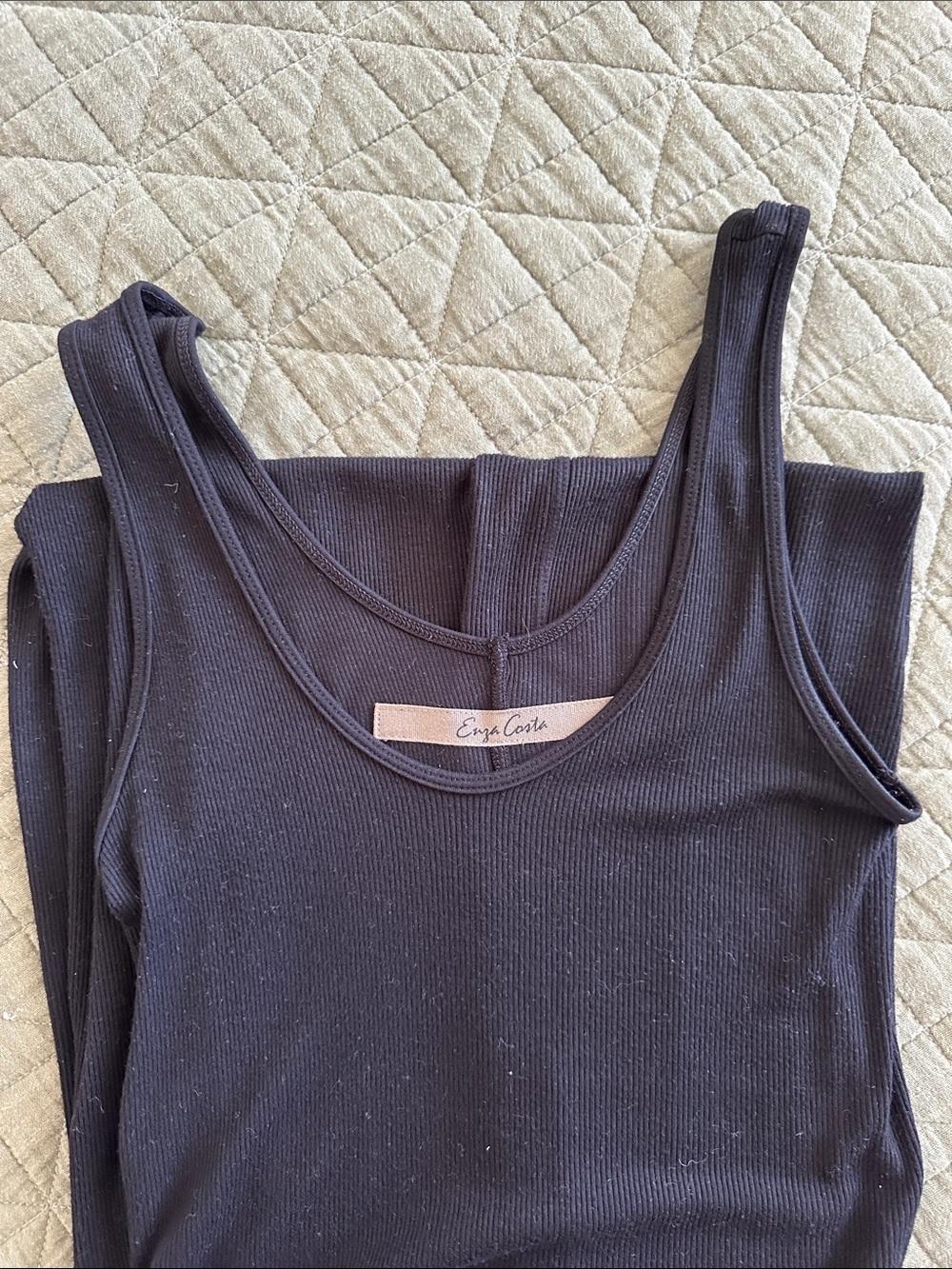 Enza Costa Black Ribbed Scoop Tank